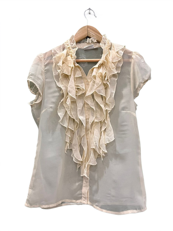 Ruffle Front Button-Down Top