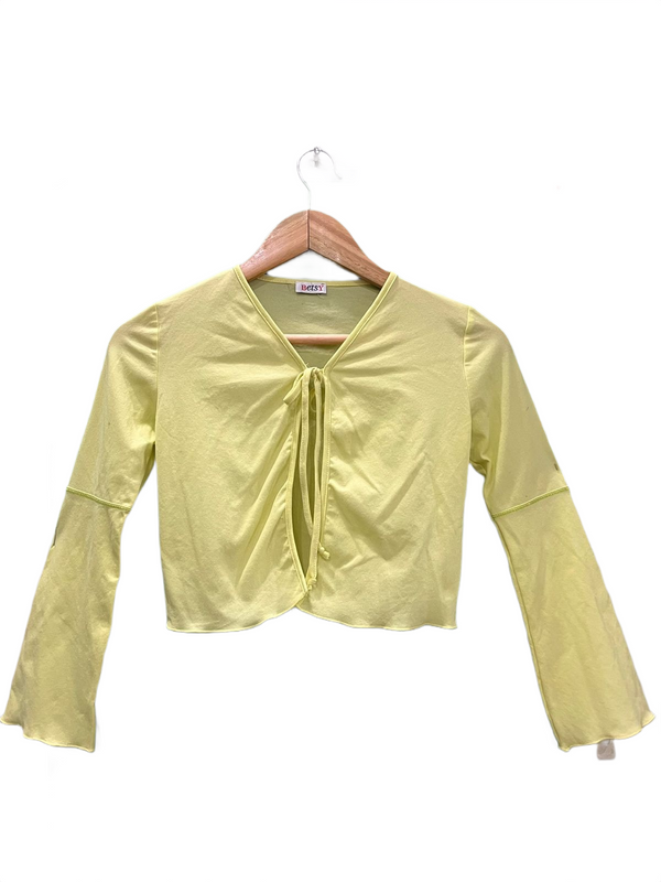 Light Yellow Tie Front Cropped Top