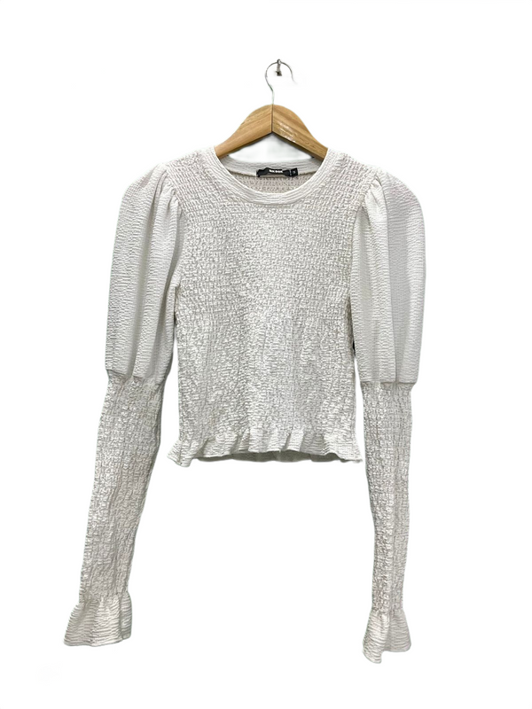 White Smocked Puff Sleeve Top