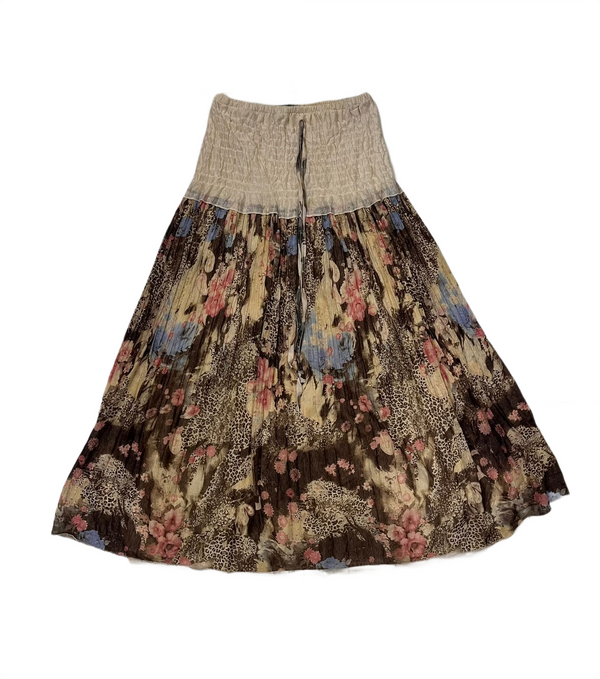 Boho Tiered Floral & Leopard Print Maxi Skirt