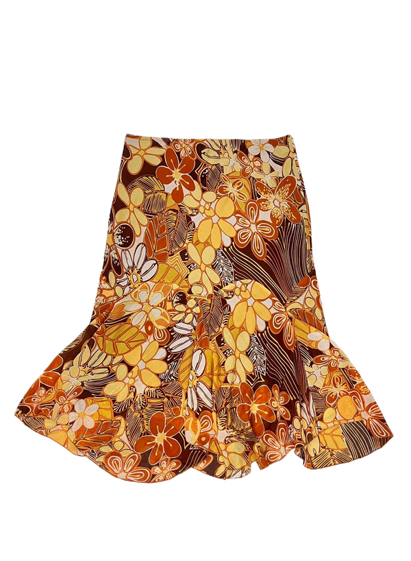 Brown & Yellow Bohemian Print Skirt