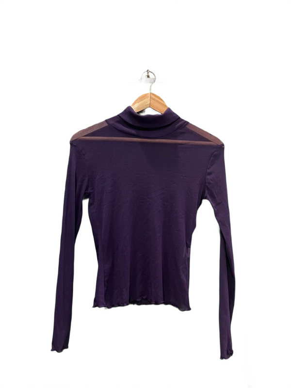 Purple Mesh Turtle-neck Long Sleeve Top