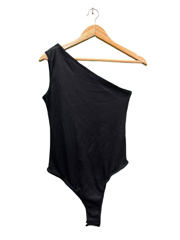Black One-Shoulder Ribbed Bodysuit