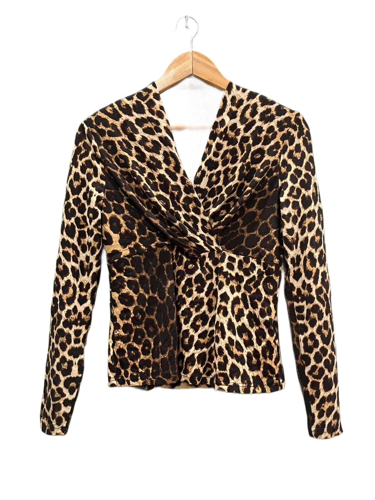 Leopard Print Ruched V-Neck Top