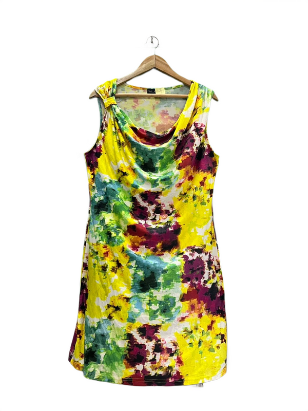 Vibrant Abstract Cowl Neck Dress