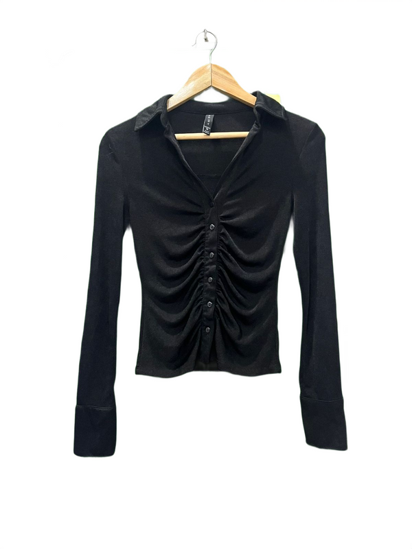 Button-Up Ruched Long Sleeve Shirt