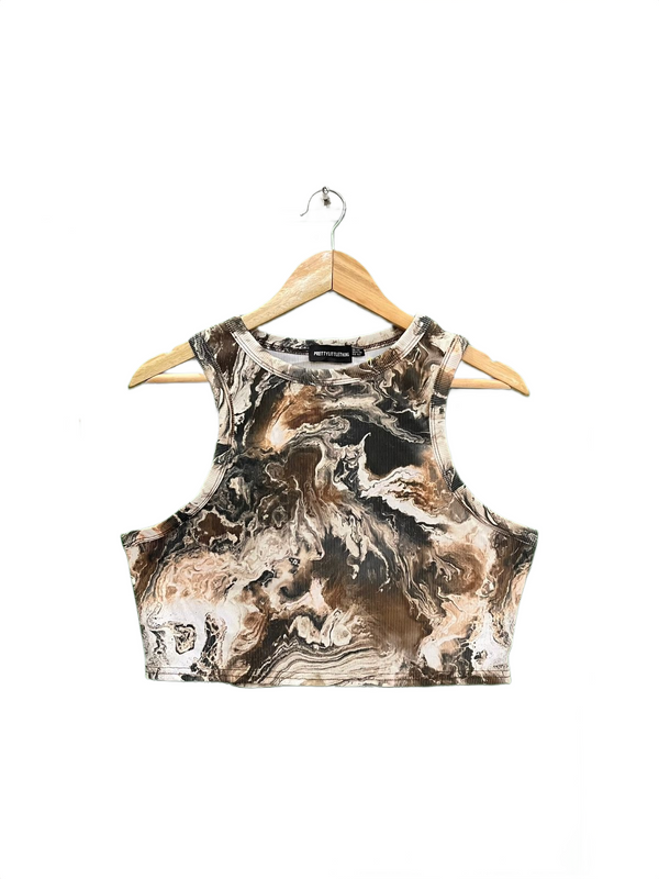 Pretty Little Things Brown Marble Print Tank Top
