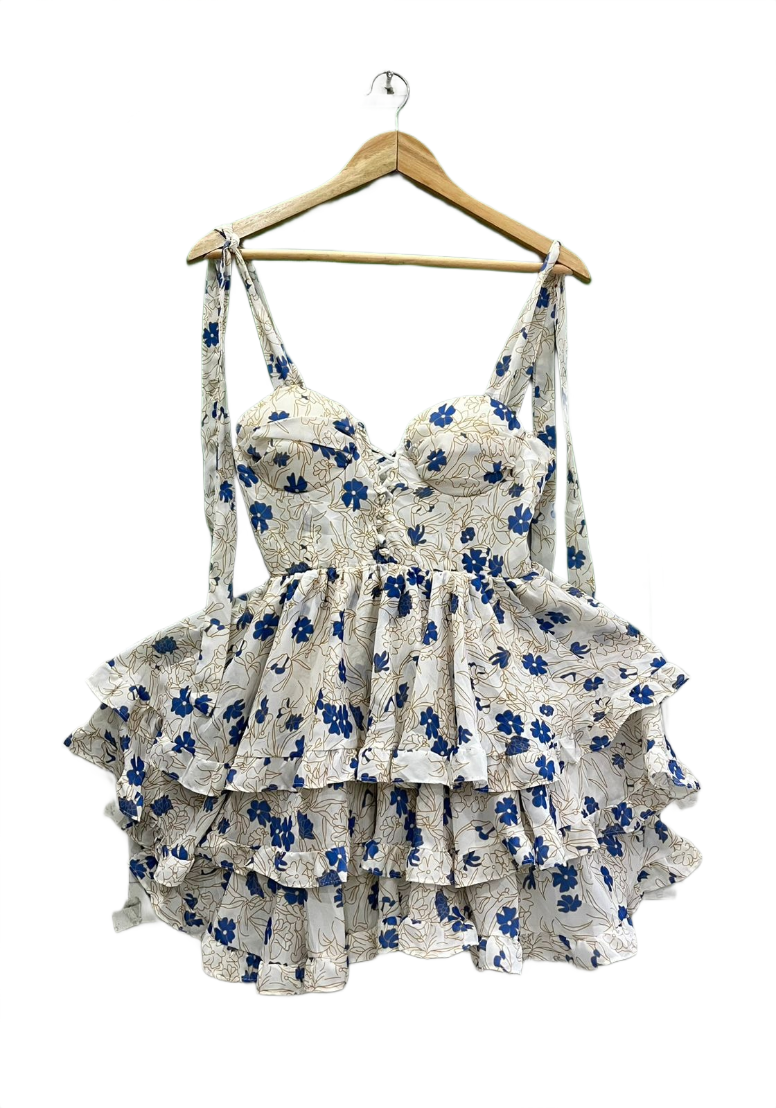 Blue Floral Tiered Ruffle Top