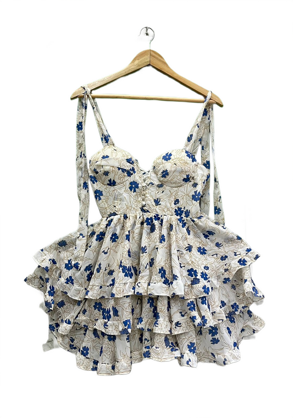 Blue Floral Tiered Ruffle Top