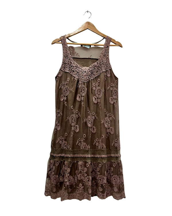 EMBROIDED BROWN DRESS