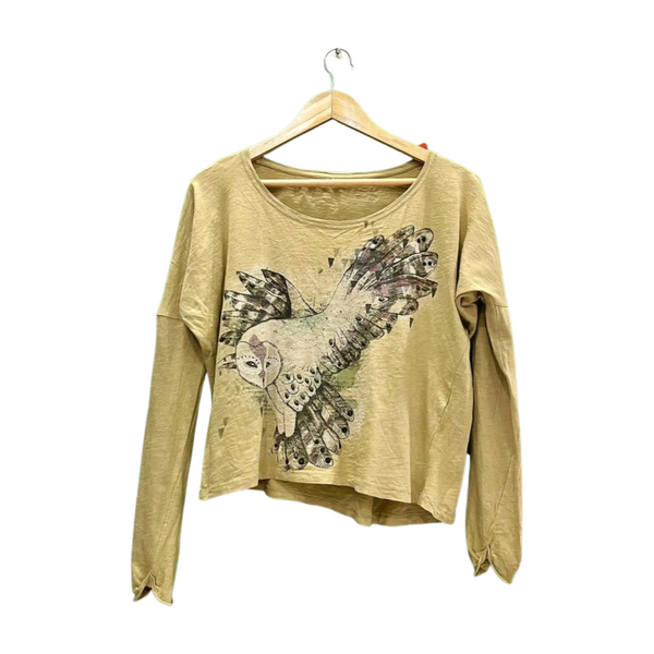 Owl Graphic Print Long-Sleeve Top