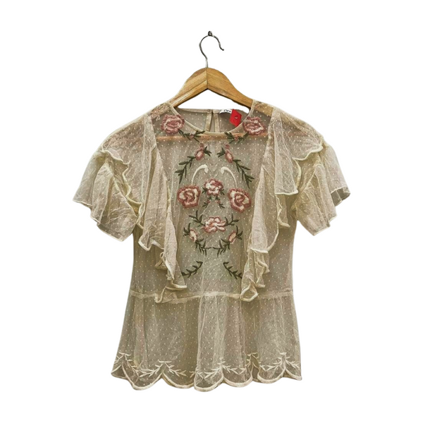 Floral Embroidery Ruffle Top