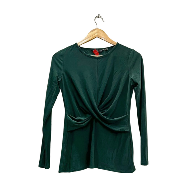 Dark Green Twist-Front Long-Sleeve Top