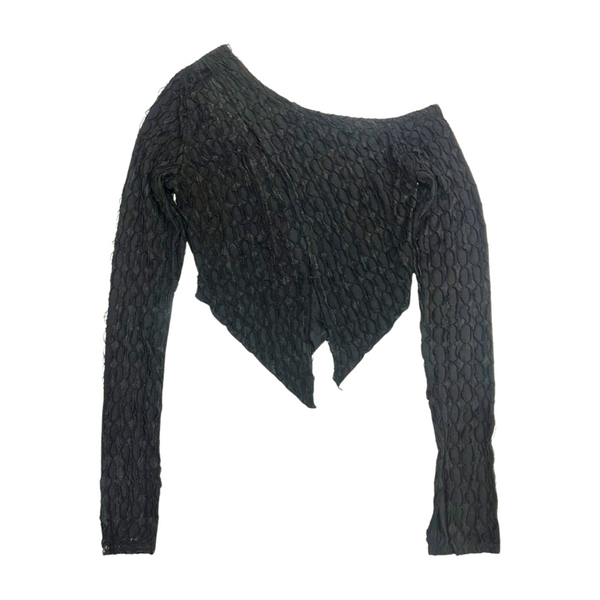 Shein Textured Black One-Shoulder Top