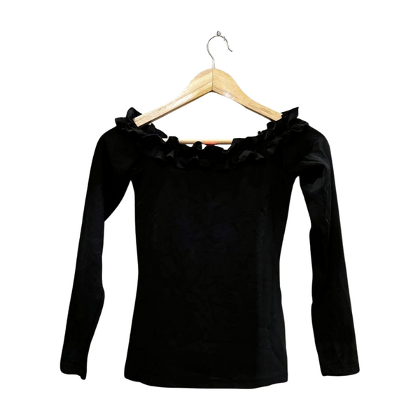 Black Off-the-Shoulder Ruffle Long-Sleeve Top