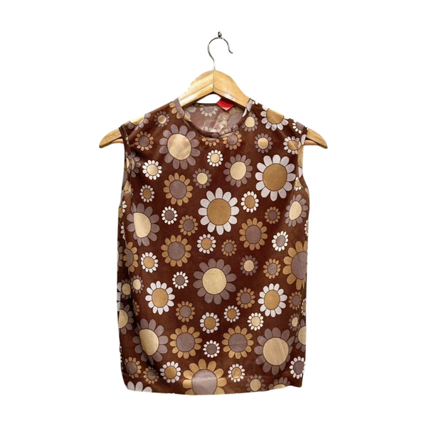 Brown and Tan Daisy Print Tank Top