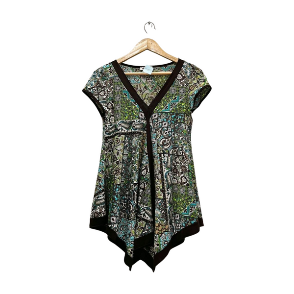 Y2K Style Paisley Print V-Neck Top