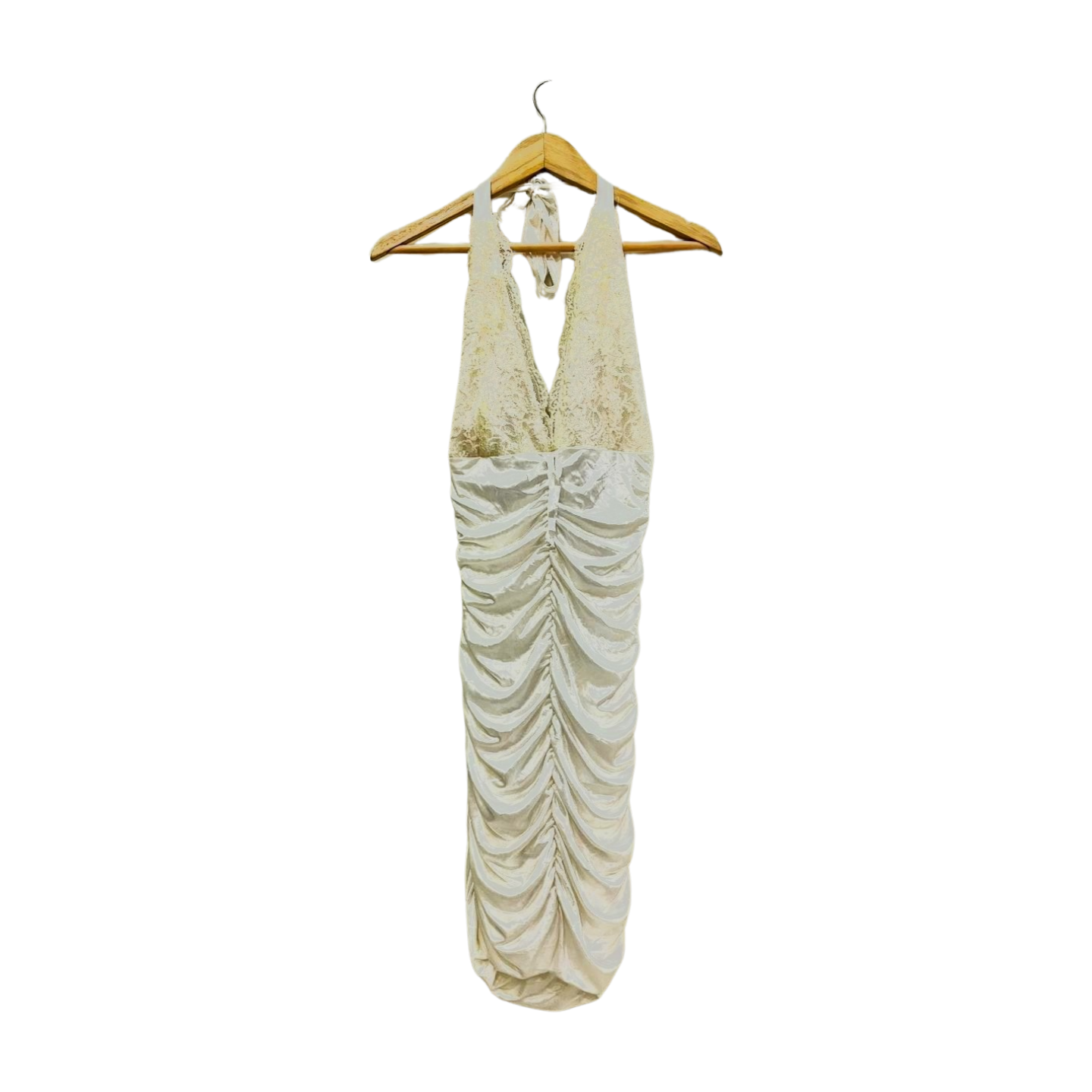 Halter Neck Lace Top Ruched Mini Dress