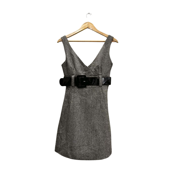 Grey Tweed Sleeveless V-Neck Mini Dress
