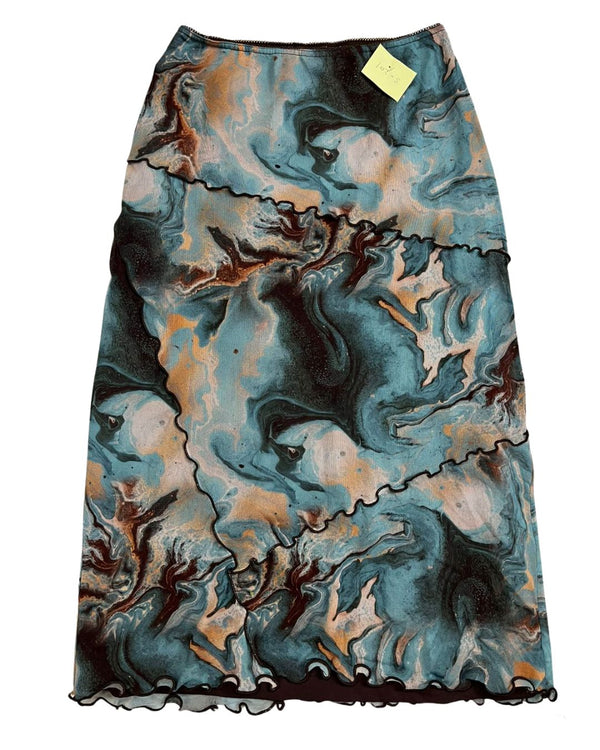 Blue and Brown Marble Print Skirt