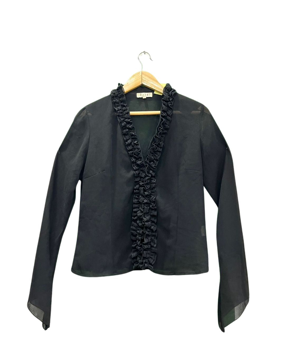 Black Ruffled V-Neck Blouse