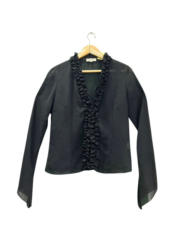 Black Ruffled V-Neck Blouse