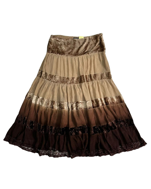 Crushed Velvet Ombre Tiered Maxi Skirt