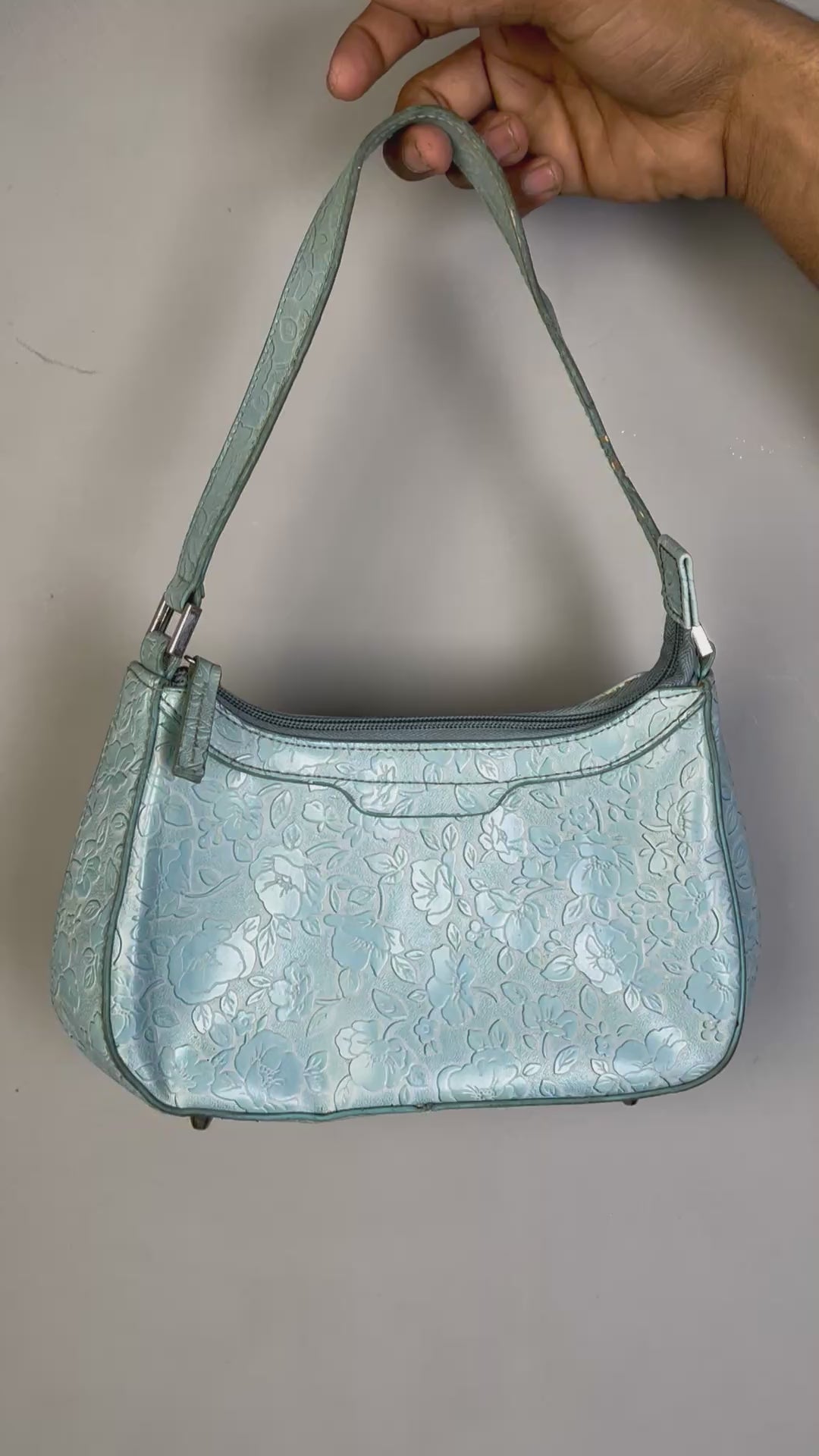 BLUE FLORAL EMBOSSED BAG